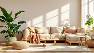 Bright, inviting styled living room for making an Airbnb smell amazing