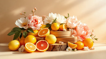 Editorial still-life of fragrance ingredients evoking the art and science of scent
