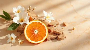 Elegant still-life of popular home fragrance ingredients on warm marble
